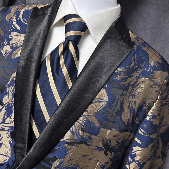 INC International Concepts Other - INC Tuxedo Jacket L Slim Fit Blue Gold Floral Shawl Formal 42L Slim